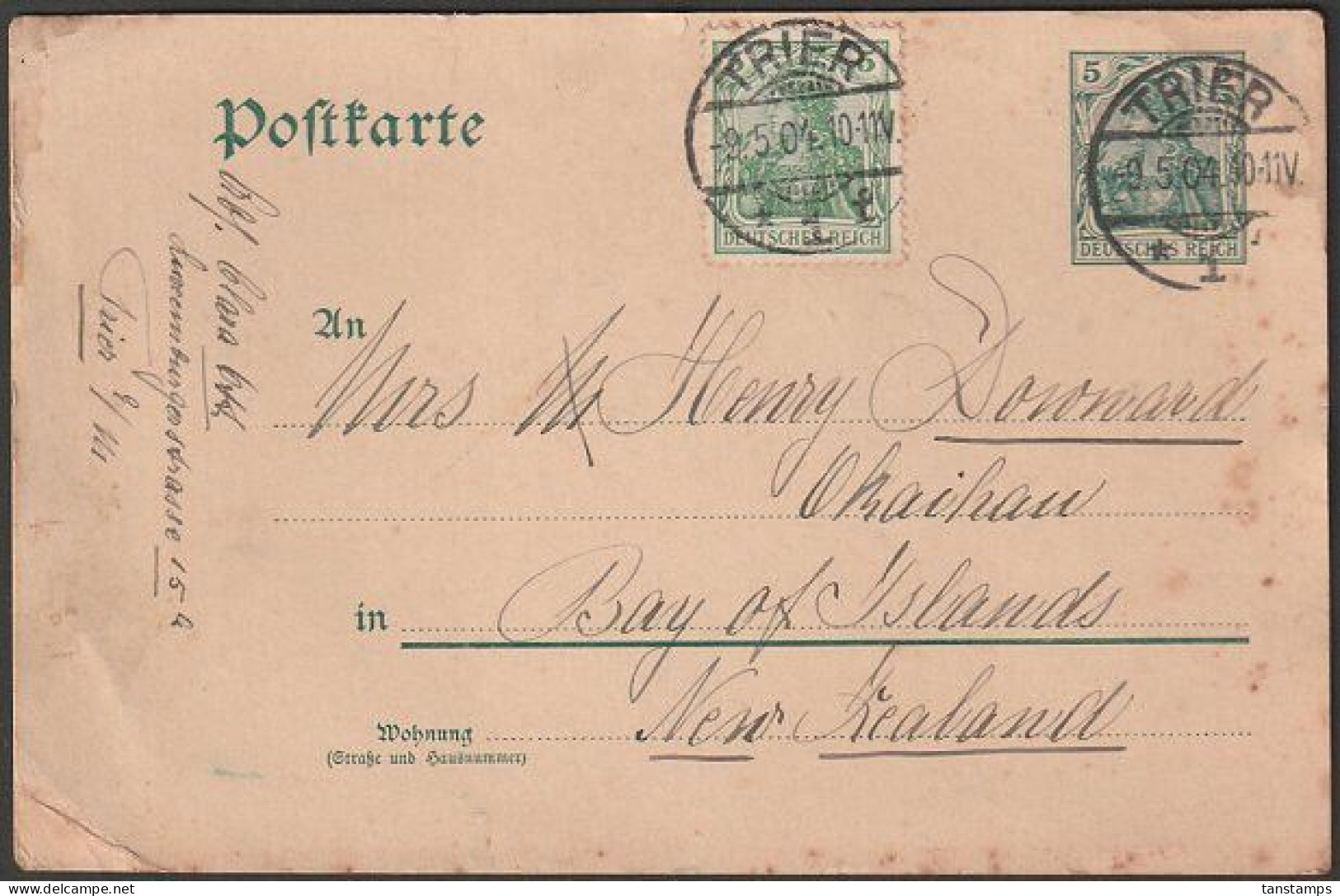 GERMANY - NEW ZEALAND 1904 UPRATED PSC. - Tarjetas