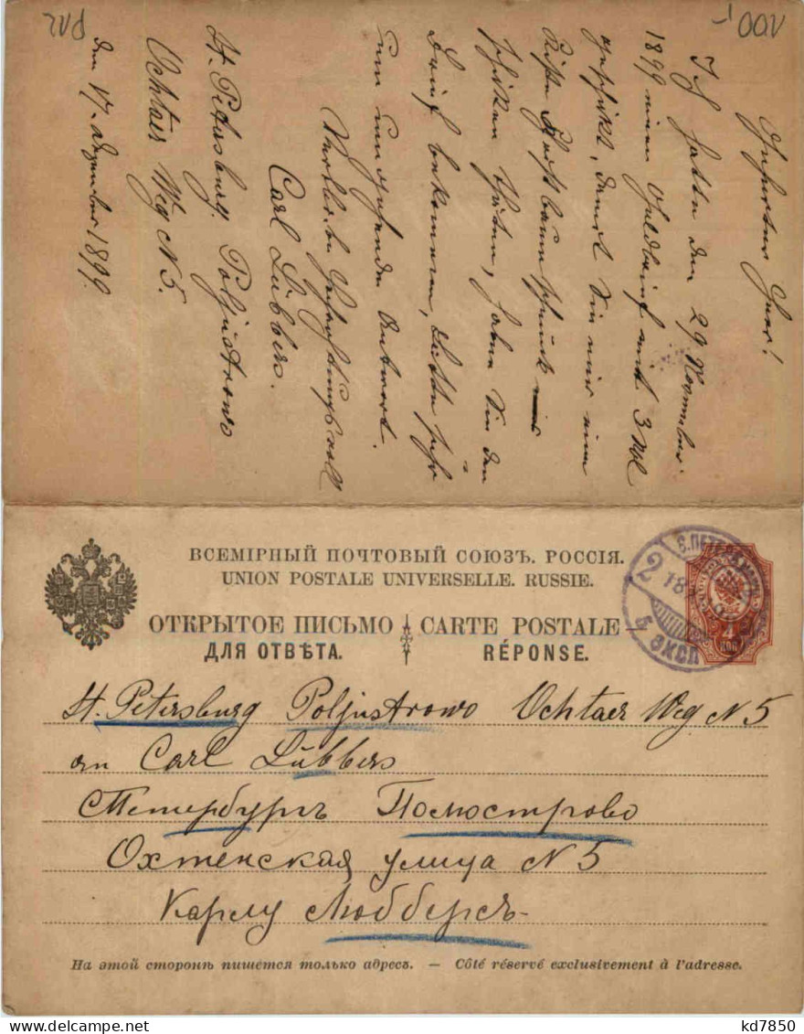 Ganzsache Russland Mit Antwortteil 1899 - Stamped Stationery