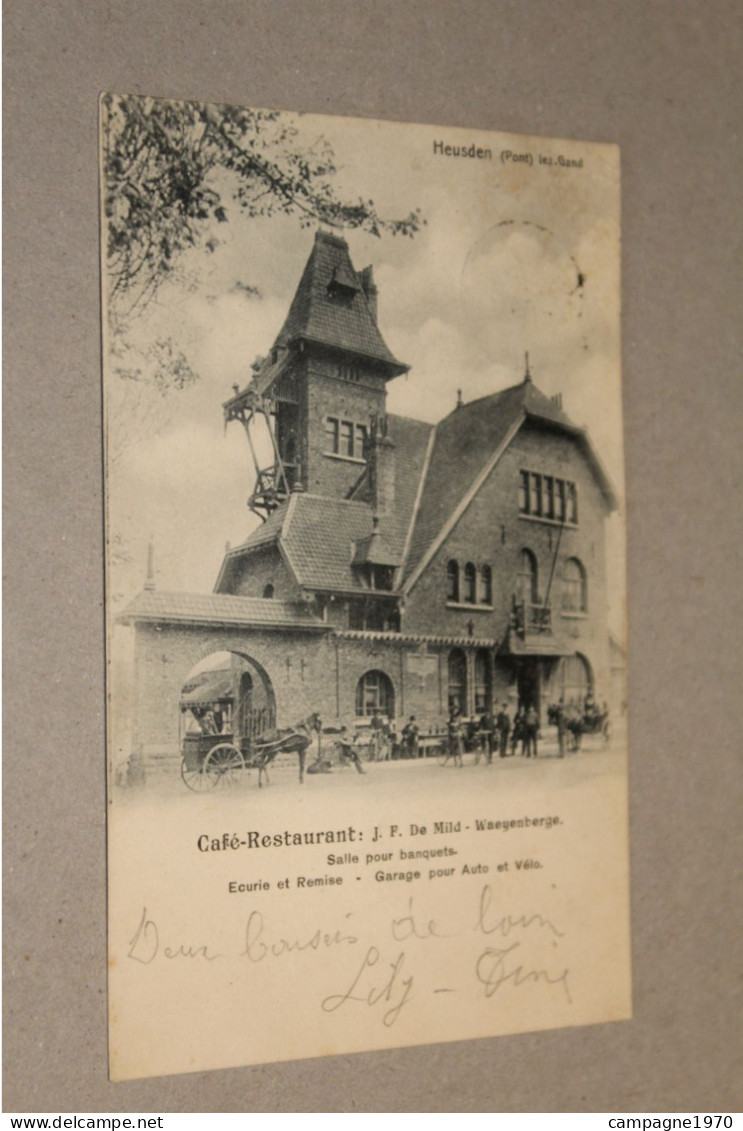 TE ZIEN !! HEUSDEN ( DESTELBERGEN GENT ) - CAFE RESTAURANT DE MILD ECURIE GARAGE ( ATTELAGE - ANIMATIE !! 1903 ) - Destelbergen