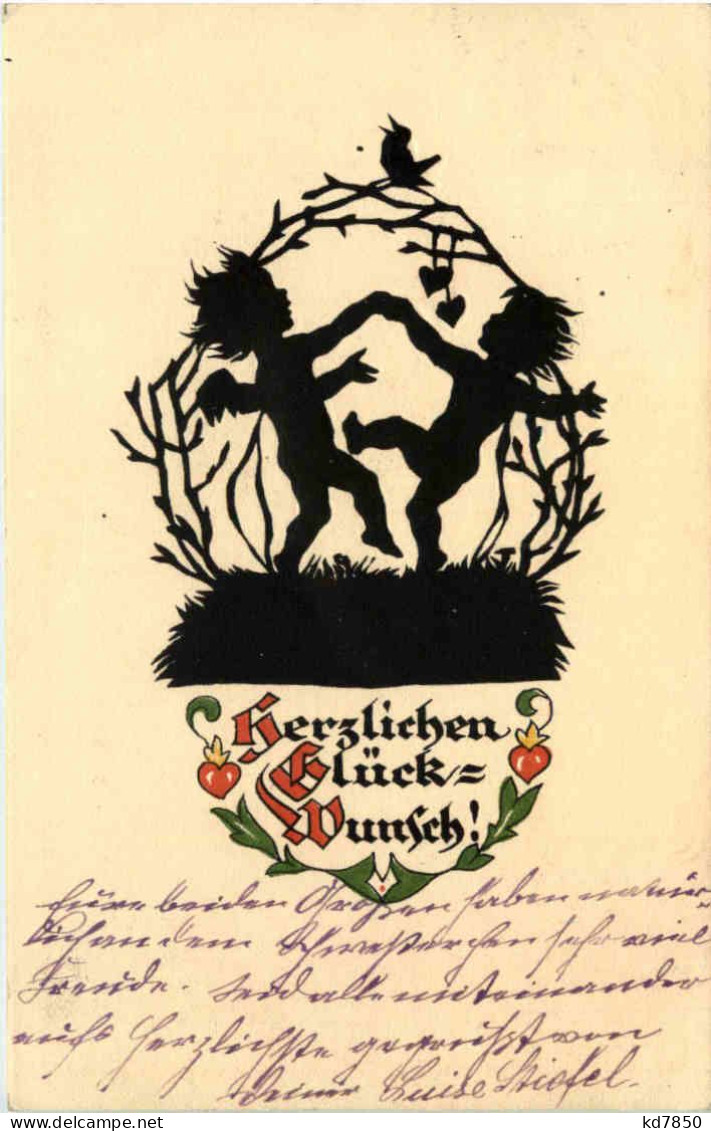 Glückwunsch- Scherenschnitt - Silhouette - Scissor-type