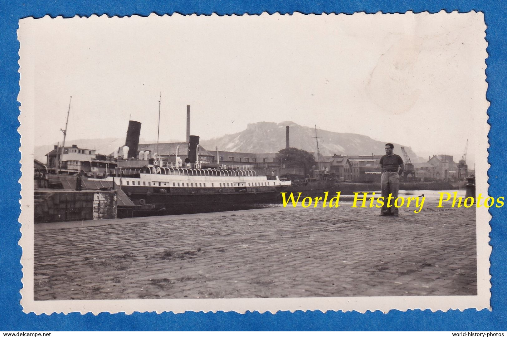 Photo Ancienne Snapshot - Port De CHERBOURG ? - Beau Bateau à Vapeur à Identifier - Normandie Quai Ship Boat - Schiffe