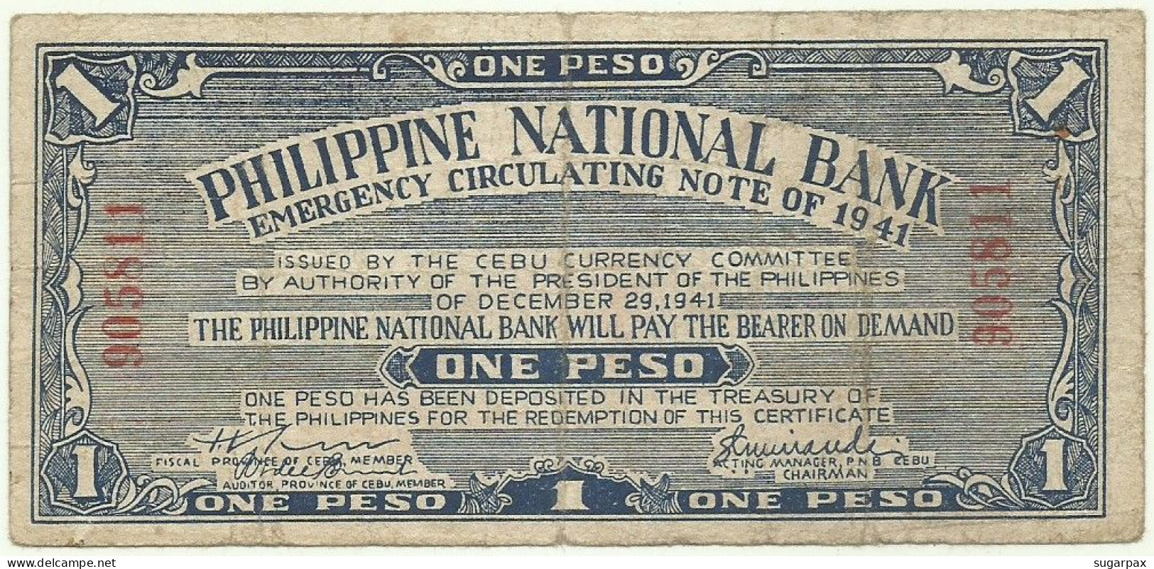 PHILIPPINES - 1 Peso - 1941 - Pick S 215 - Philippine National Bank CEBU - Philippines