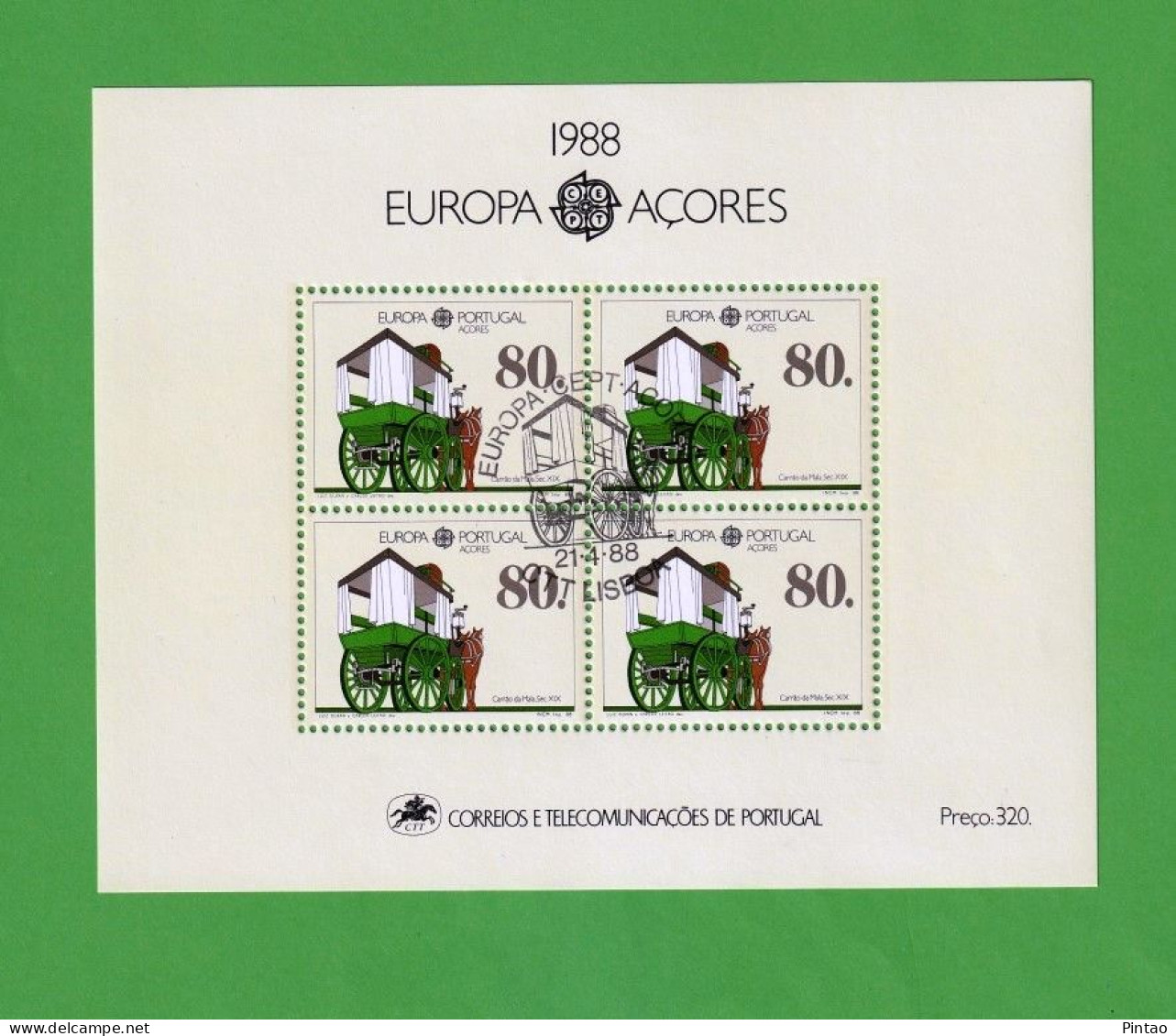 PTB1664- PORTUGAL (AÇORES) 1988 Nº 94 (selos 1839)- CTO (EUROPA CEPT) - Blocs-feuillets