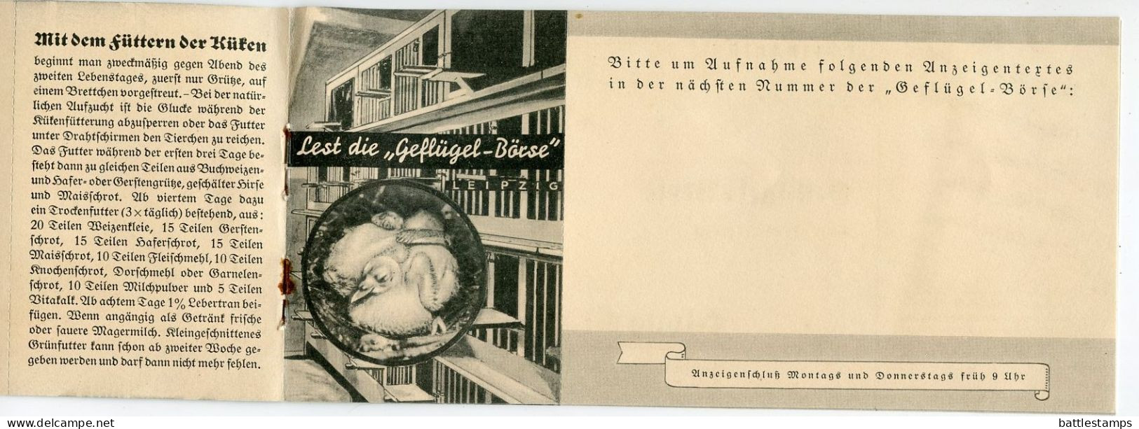 Germany 1936 Cover & Booklet Of 4 Postcards; Leipzig - Geflügel-Börse (Poultry Exchange); 3pf. Meter - Machines à Affranchir (EMA)