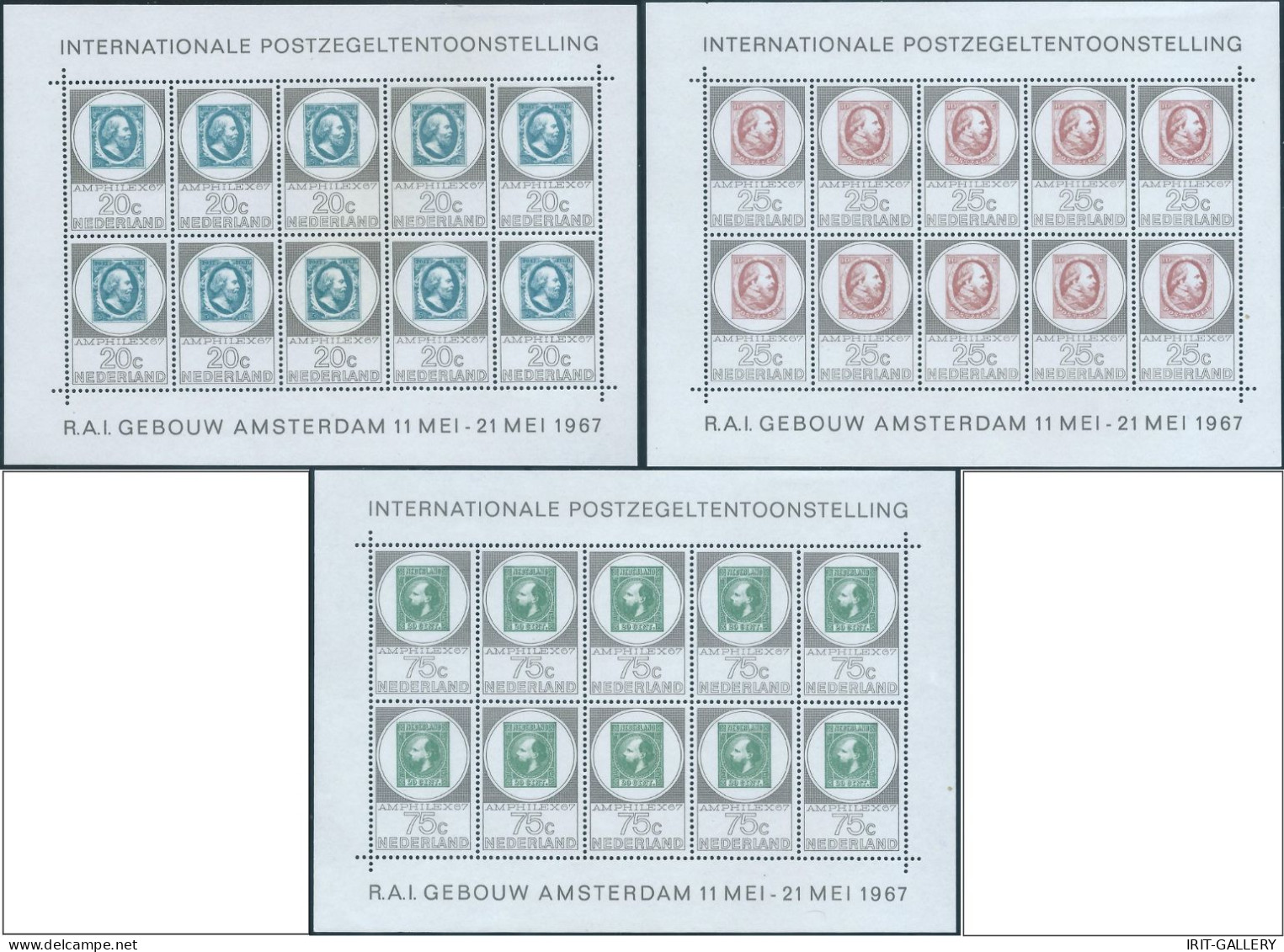 HOLLAND-NETHERLANDS-NEDERLAND,1967 AMPHILEX,INTERNATIONAL STAMP EXHIBITION AMSTERDAM,Three Mini Sheets -MNH - Blocs