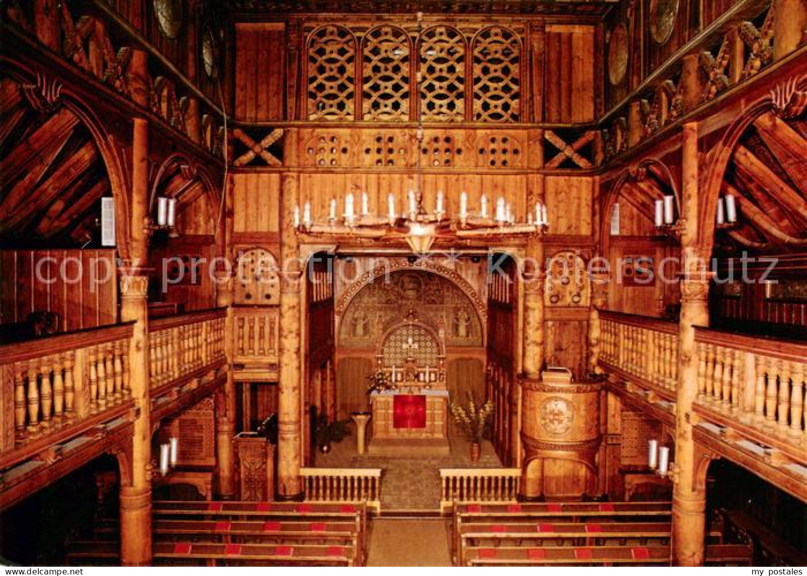 73795813 Hahnenklee-Bockswiese Harz Nordische Stabkirche Innenansicht Anfang 20. - Goslar