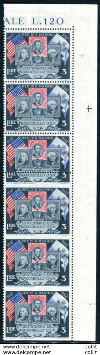 Centenario USA Lire 3 Striscia Varietà - Unused Stamps