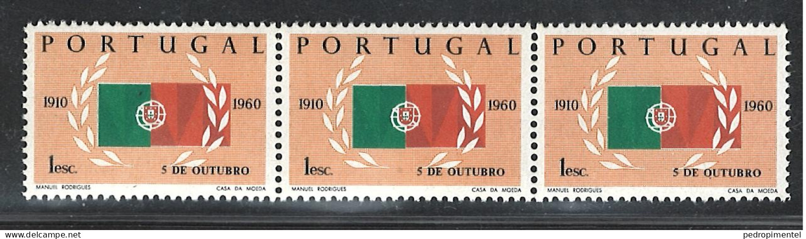 Portugal Stamps |1960 | 50th Anniversary Of The Republic | #873 | MNH OG (stripe Of 3) - Neufs