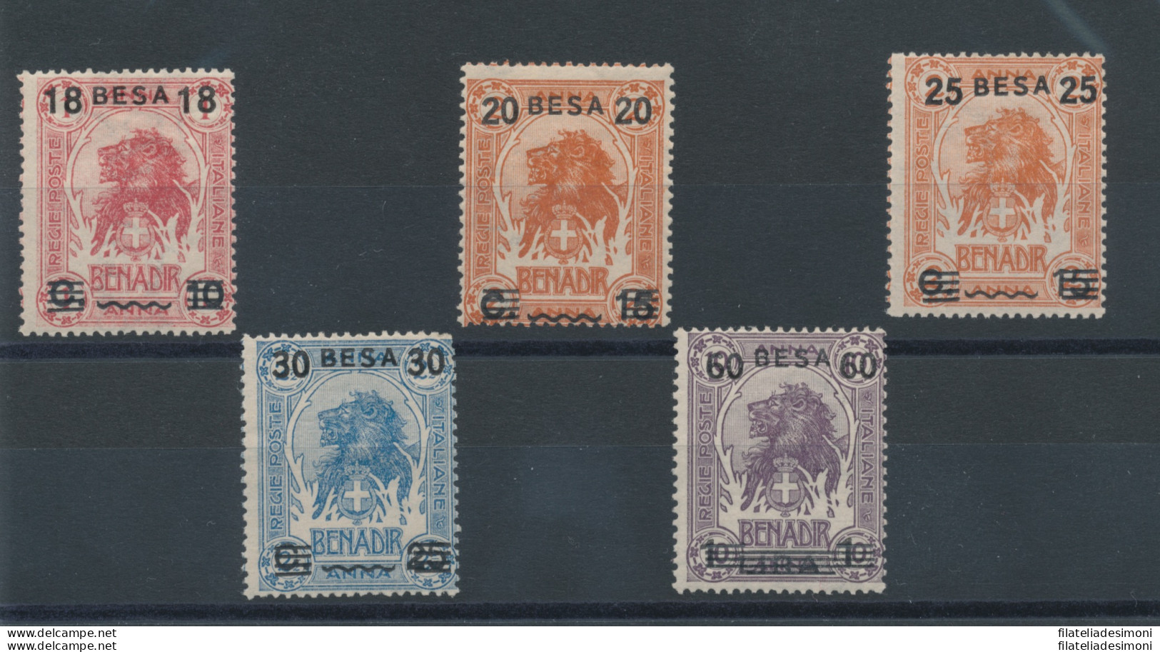 1923 SOMALIA, N° 39/43 , Leoni Soprastampati, 5 Valori , MNH** (serie Non Completa) - Somalie