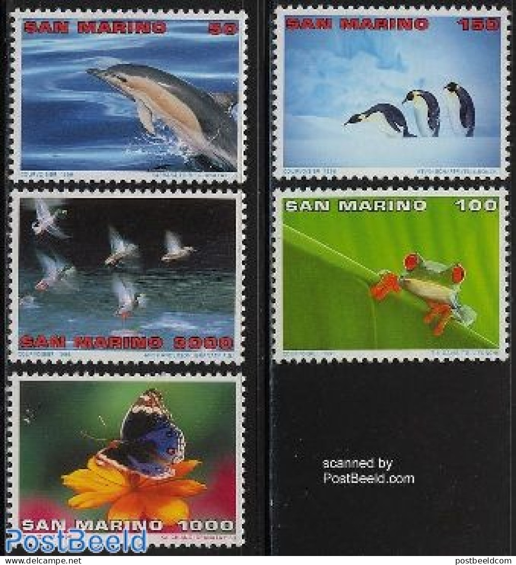 San Marino 1996 Eco Tourism 5v, Mint NH, Nature - Animals (others & Mixed) - Butterflies - Frogs & Toads - Reptiles - .. - Nuevos