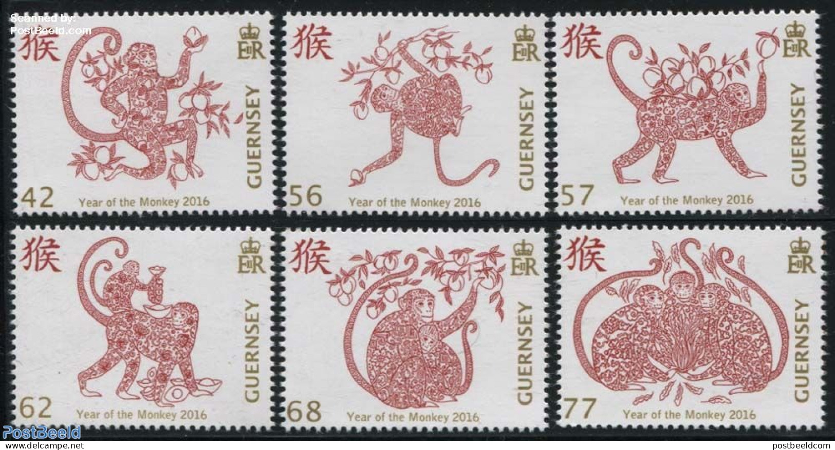 Guernsey 2016 Year Of The Monkey 6v, Mint NH, Nature - Various - Monkeys - New Year - Nieuwjaar