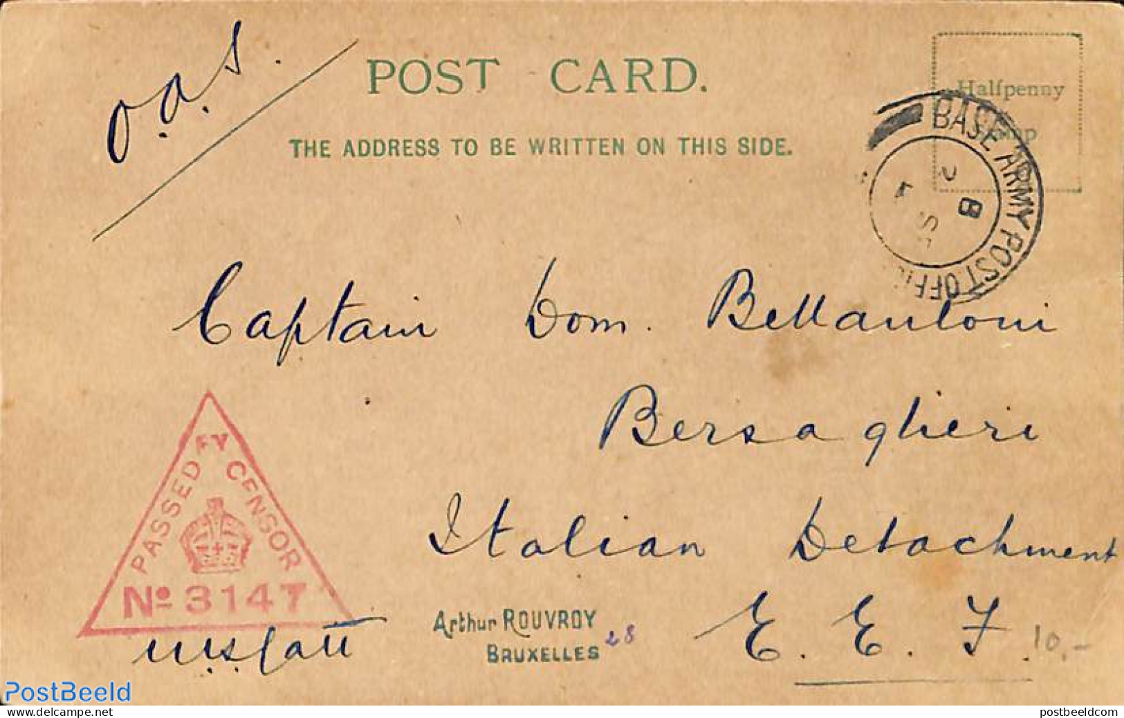 Great Britain 1918 Postcard From England. Passed By Censor, Postal History - Covers & Documents