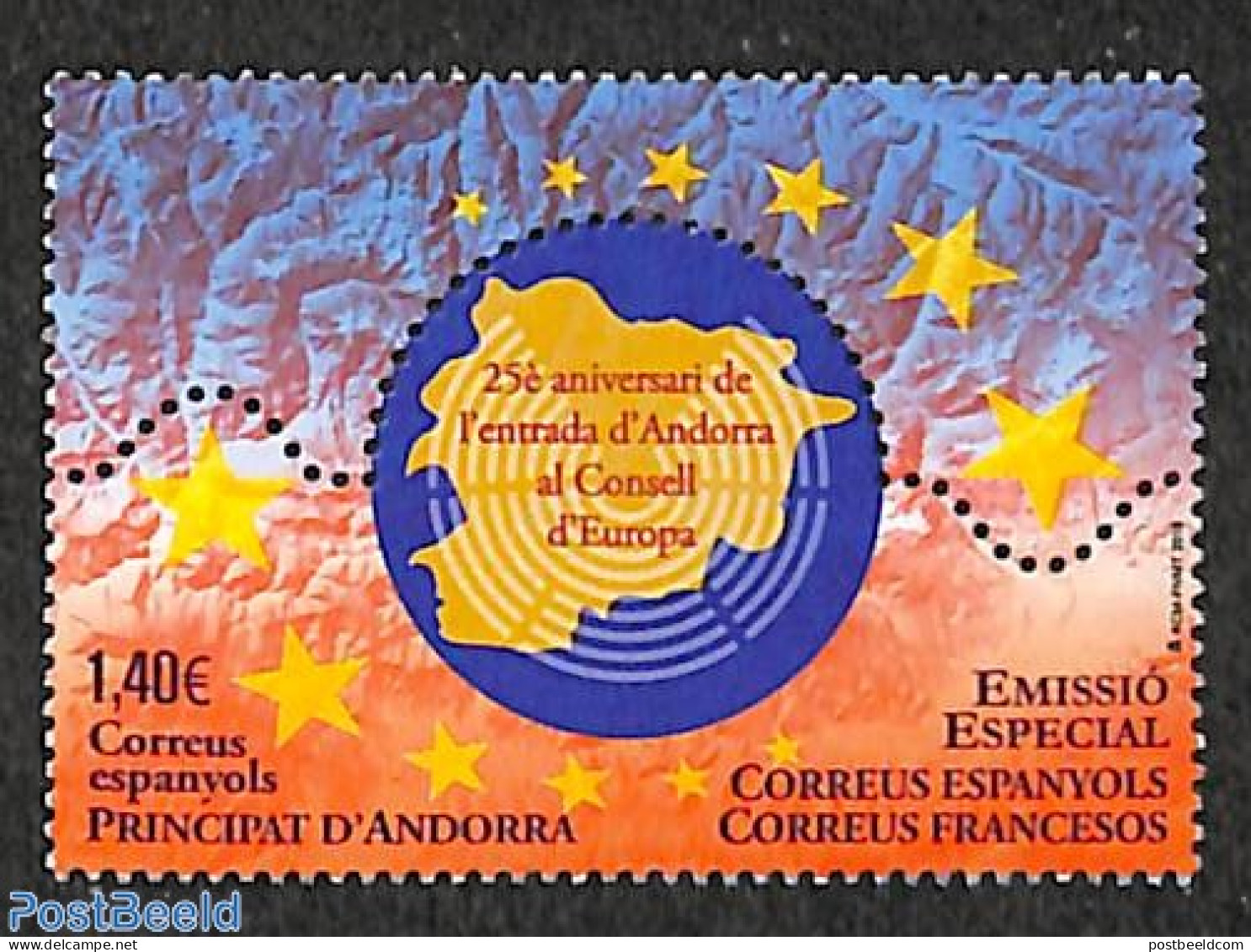 Andorra, Spanish Post 2019 25 Years European Council Member 1v, Mint NH, History - Various - Europa Hang-on Issues - J.. - Ungebraucht