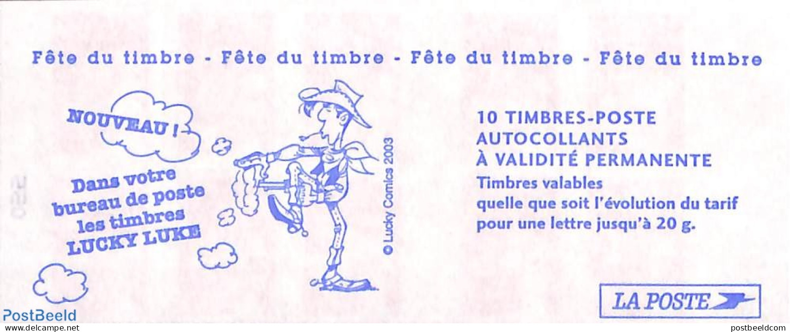 France 2003 Lucky Luke, Booklet 10x Timbre Rouge S-a, Mint NH, Stamp Booklets - Art - Comics (except Disney) - Unused Stamps
