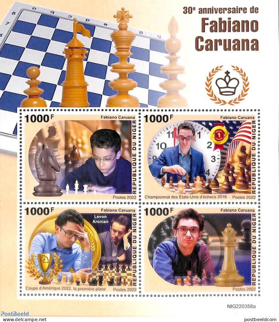 Niger 2022 Fabiano Caruana 4v M/s, Mint NH, Sport - Chess - Echecs