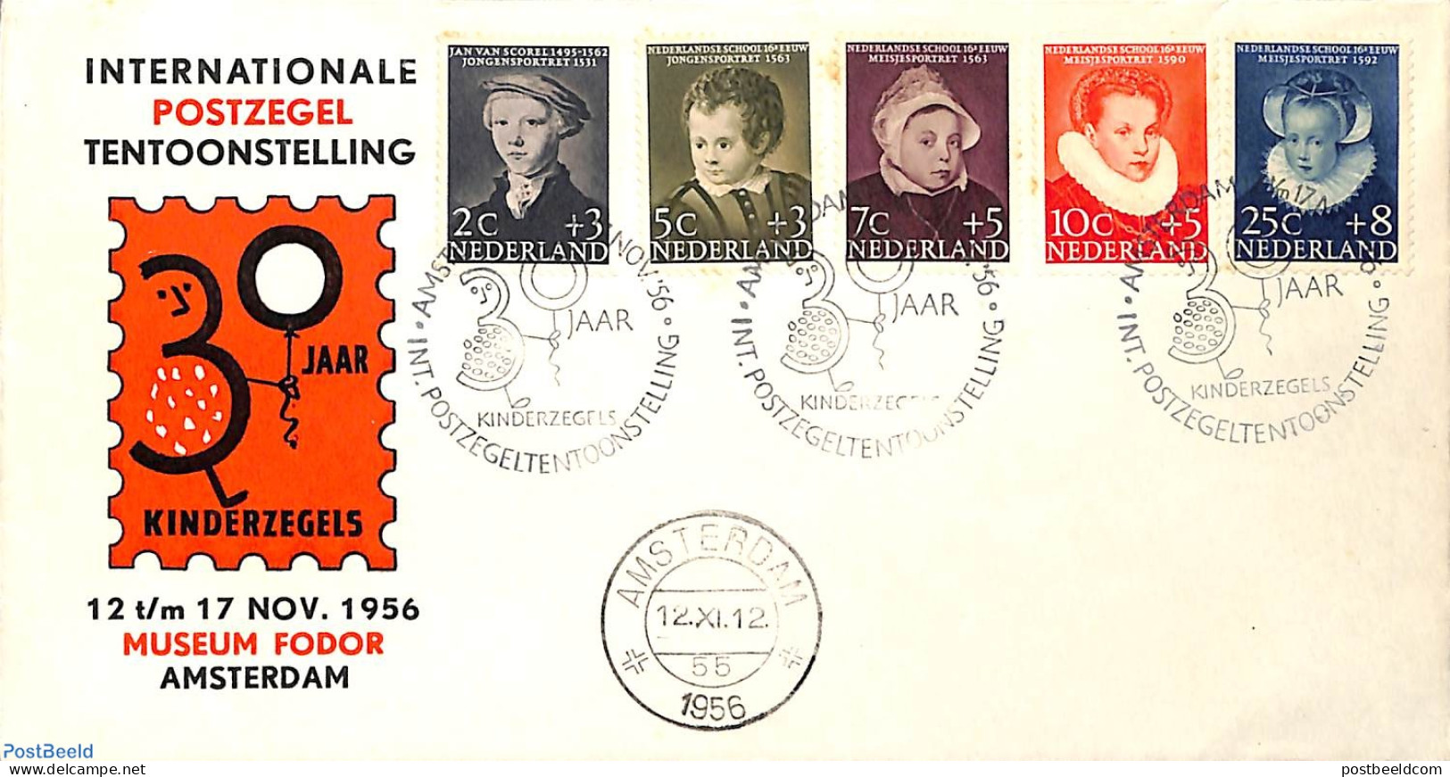 Netherlands 1956 Child Welfare 5v, FDC, Int. Postzegeltentoonstelling, First Day Cover - Lettres & Documents