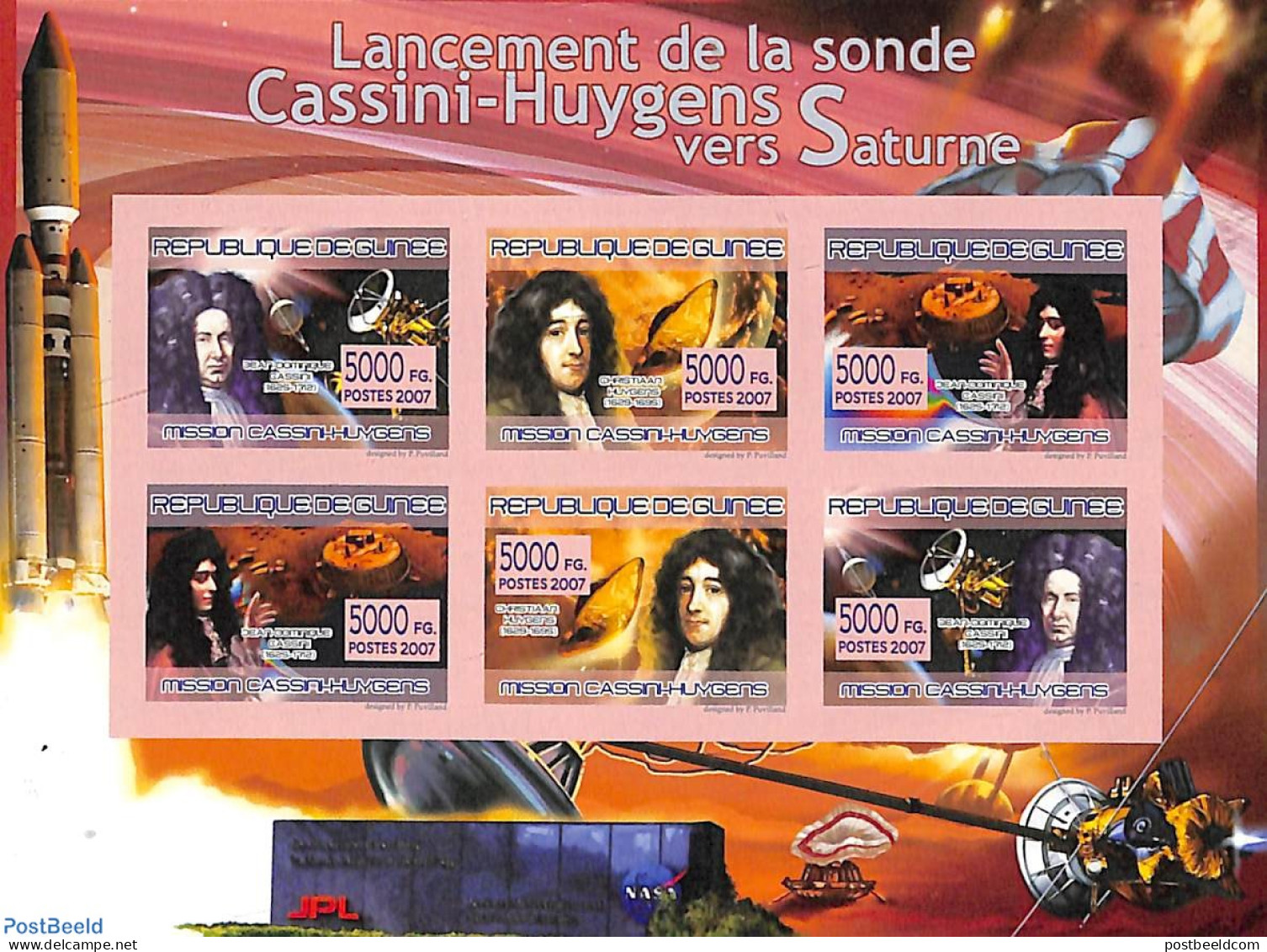 Guinea, Republic 2007 Cassini-Huygens 6v M/s, Imperforated, Mint NH, Science - Transport - Physicians - Space Explorat.. - Física