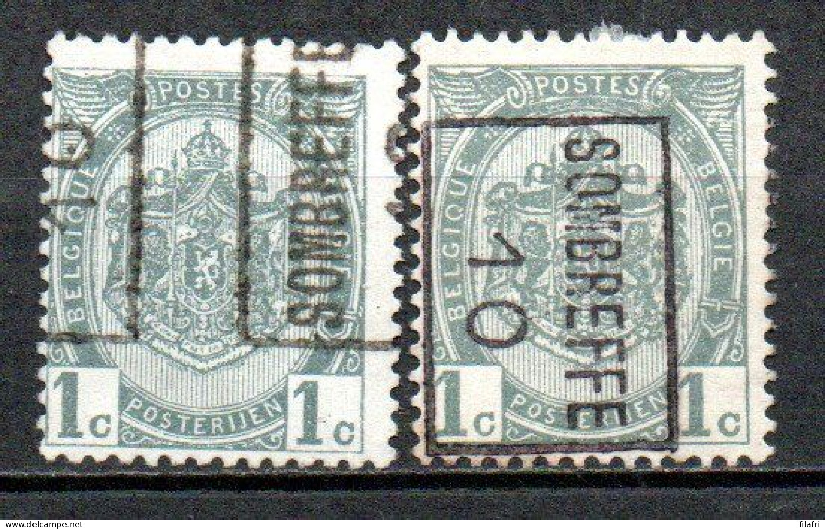 1483 Voorafstempeling Op Nr 81 - SOMBREFFE 10 - Positie A & B - Rollenmarken 1910-19