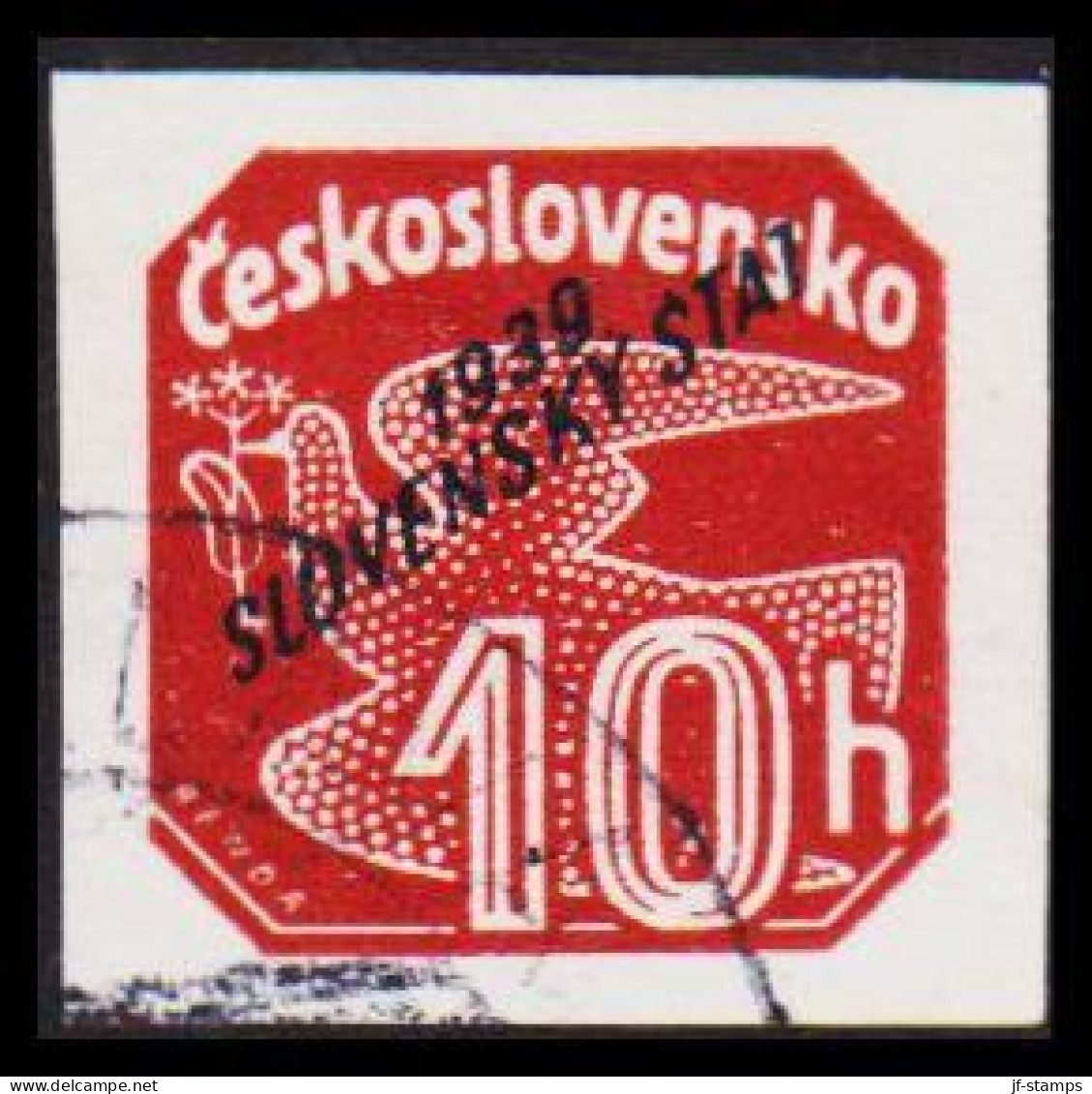 1939. SLOVENSKO 10 H Overprinted Slovenský štát  (Michel 30) - JF545952 - Oblitérés