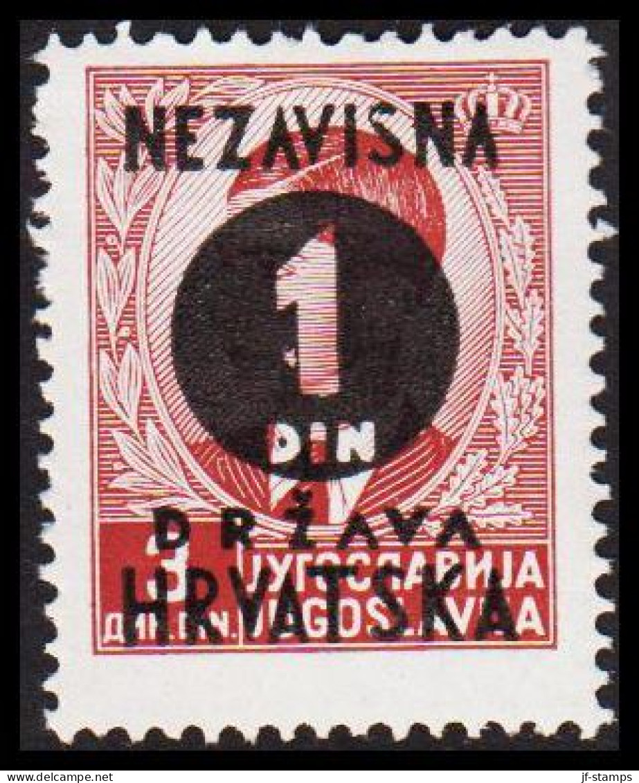 1941. HRVATSKA NEZAVISNA 1 DIN DRZAVA HRVATSKA Overprint On 3 DIN. Hinged. (Michel 41) - JF546031 - Croatie