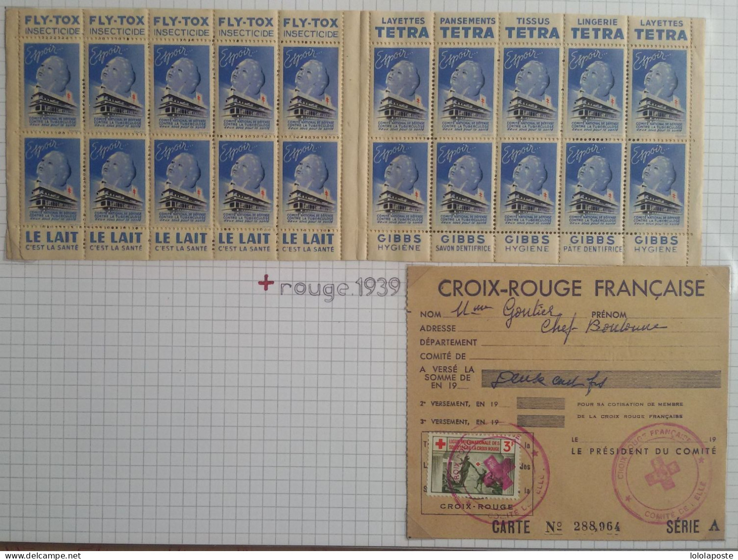 8 carnets anti tuberculeux entre 1930 et 1939 ainsi que quelques carte d'adhérent à la croix rouge - 8 photos