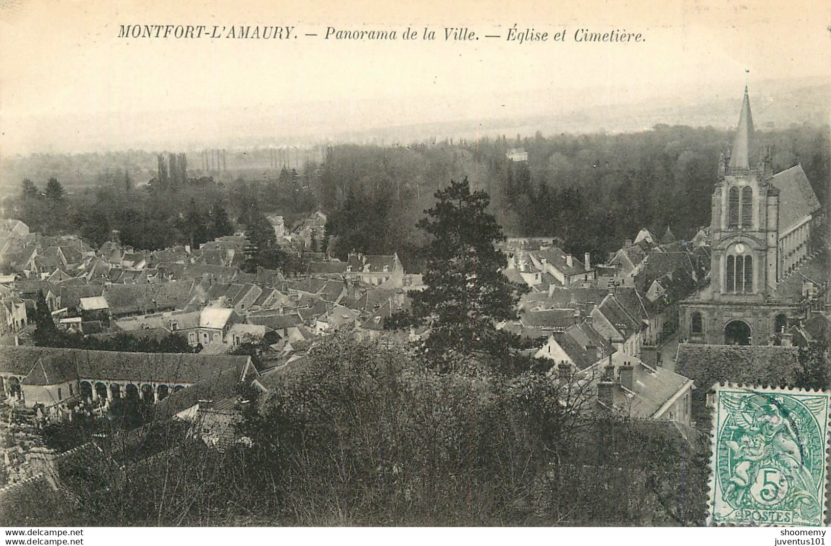 CPA Montfort L'Amaury-Panorama De La Ville-Eglise Et Cimetière-Timbre   L1777 - Montfort L'Amaury