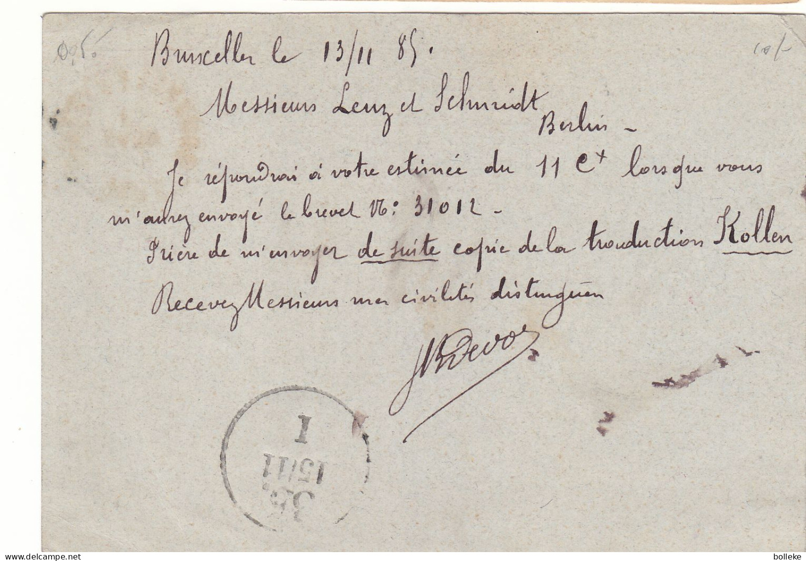 Belgique - Carte Postale De 1885 - Entier Postal - Oblit Bruxelles Nord - Exp Vers Berlin - - 1884-1891 Léopold II