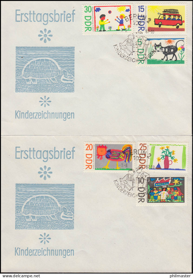 1280-1285 Kinderzeichnungen 1967, Satz Auf 2 Schmuck-FDC ESSt Schreiben Lernen - Covers & Documents