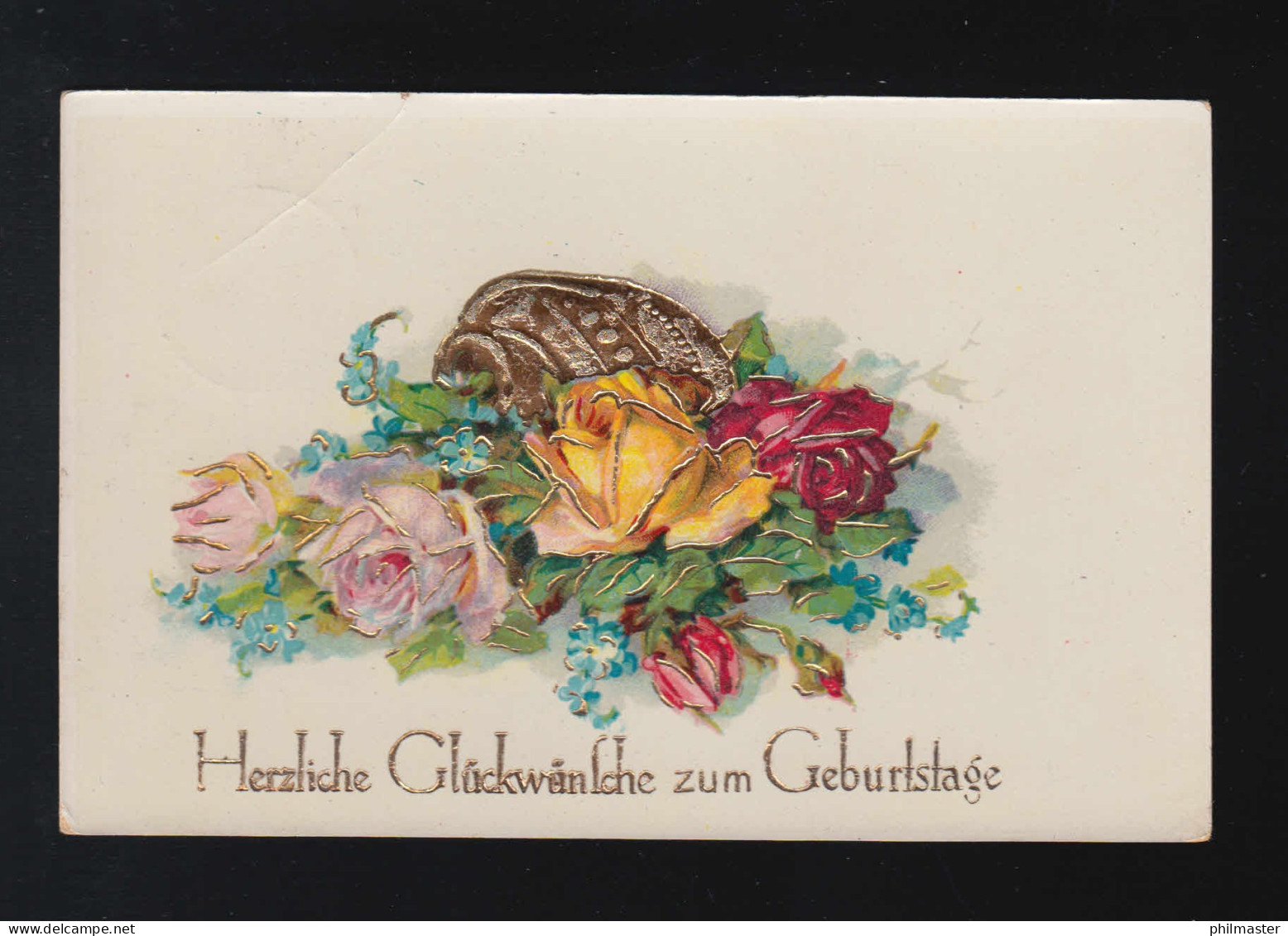 Bouqet Rosen Mit Vergissmeinnicht, Glückwünsche Geburtstag Oberg 20.10.29 - Hold To Light