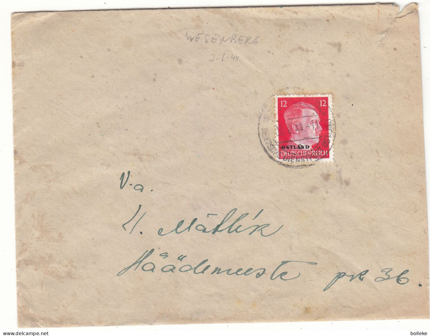 Allemagne - Ostland - Lettre De 1944 - Oblit Wesenberg - Hitler - - Occupation 1938-45