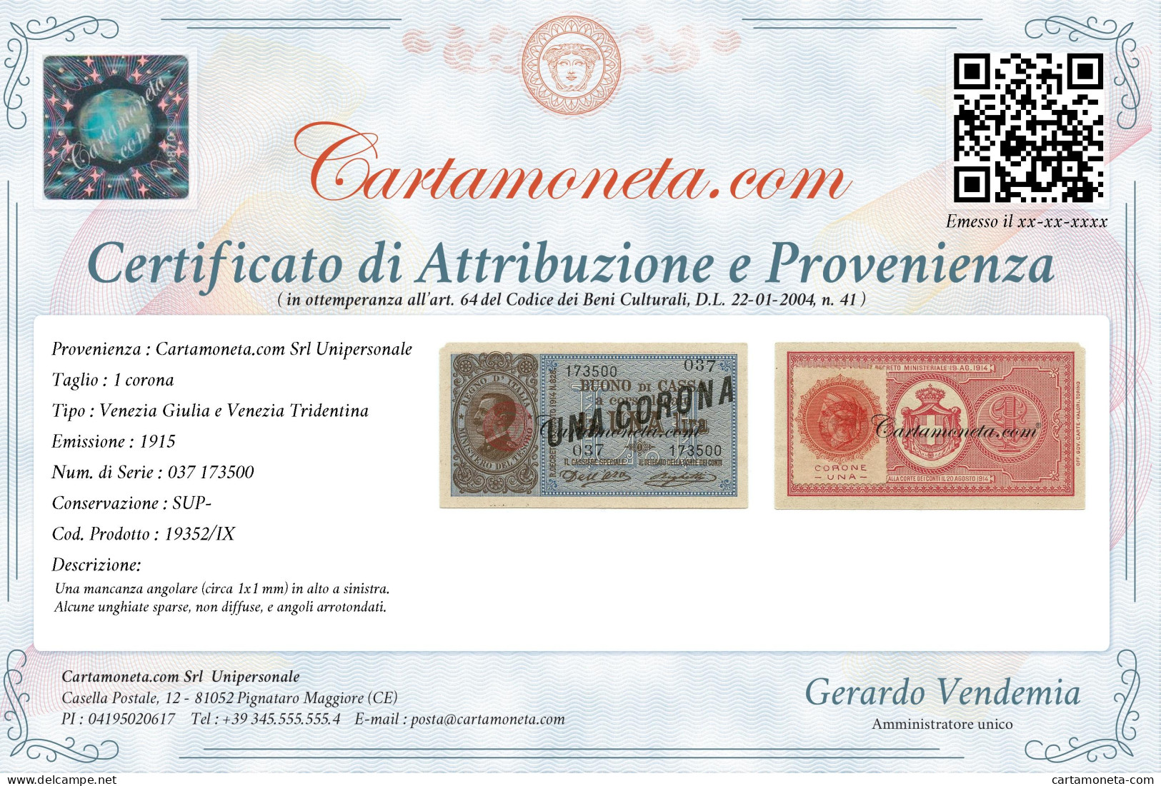 1 CORONA VENEZIA GIULIA E VENEZIA TRIDENTINA 1915 SUP- - Andere & Zonder Classificatie