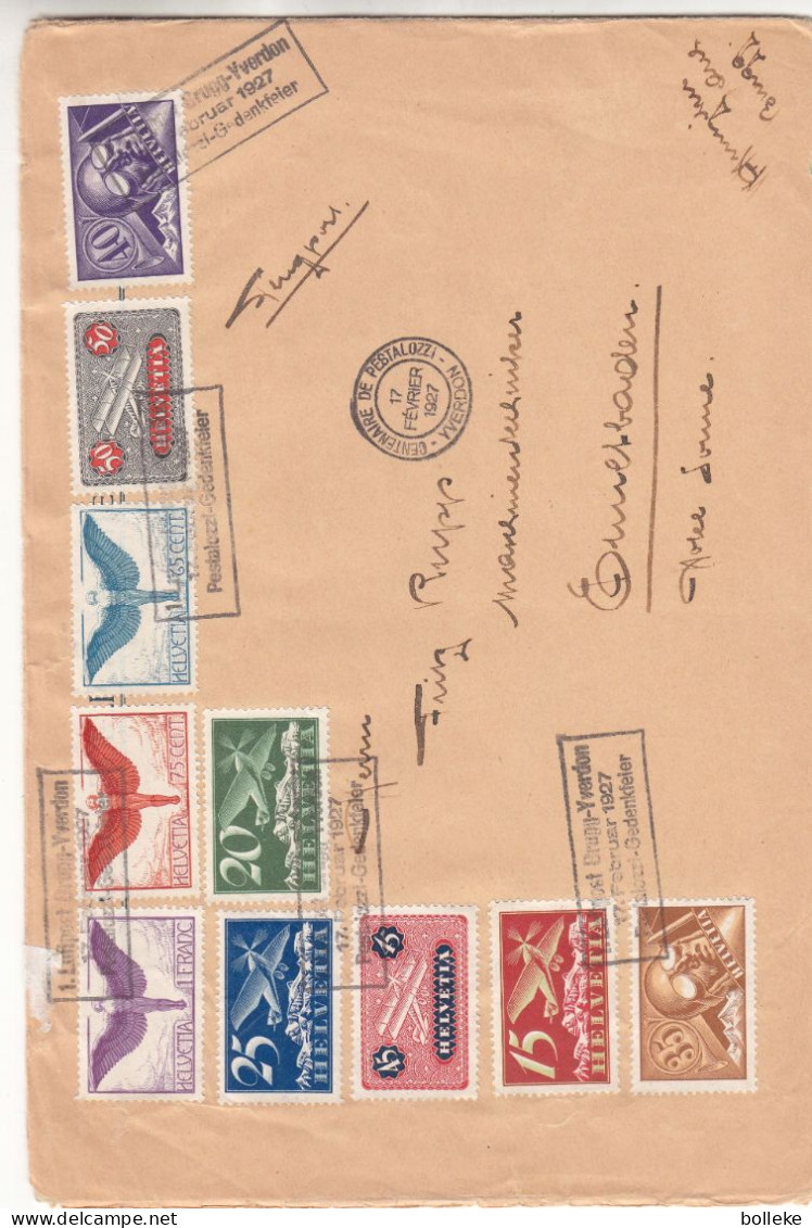 Suisse - Lettre De 1927 - GF - Oblit Flugpost Brugg Yverdon - Exp Vers Ennetbaden - Valeur Timbres Oblit 330 €-lettre ++ - Briefe U. Dokumente