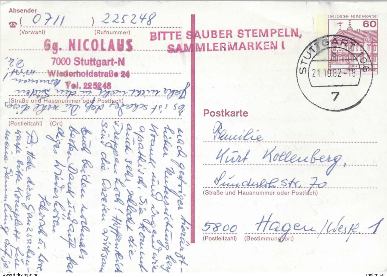 Postzegels > Europa > Duitsland > West-Duitsland > Postwaardestukken > Briefkaart 60 Lila (17313) - Cartes Postales - Oblitérées