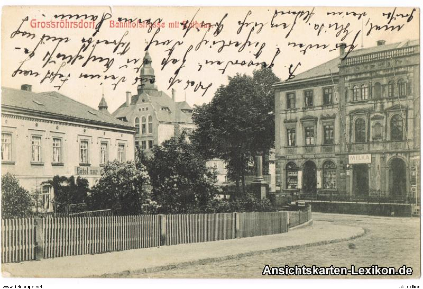 Ansichtskarte Großröhrsdorf Bahnhofstraße Mit Rathaus 1912  - Grossroehrsdorf