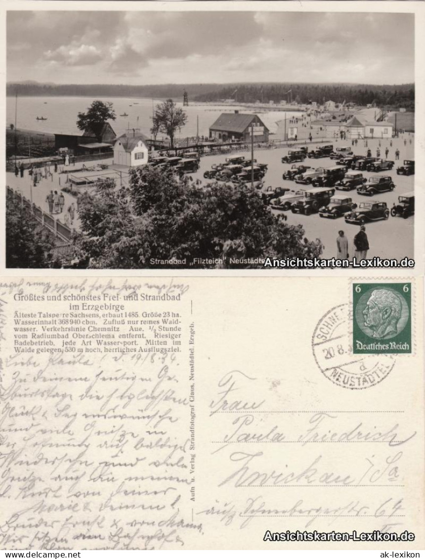 Neustädtel-Schneeberg (Erzgebirge) Filzteich, Parkplatz Und Gaststätte 1934  - Schneeberg