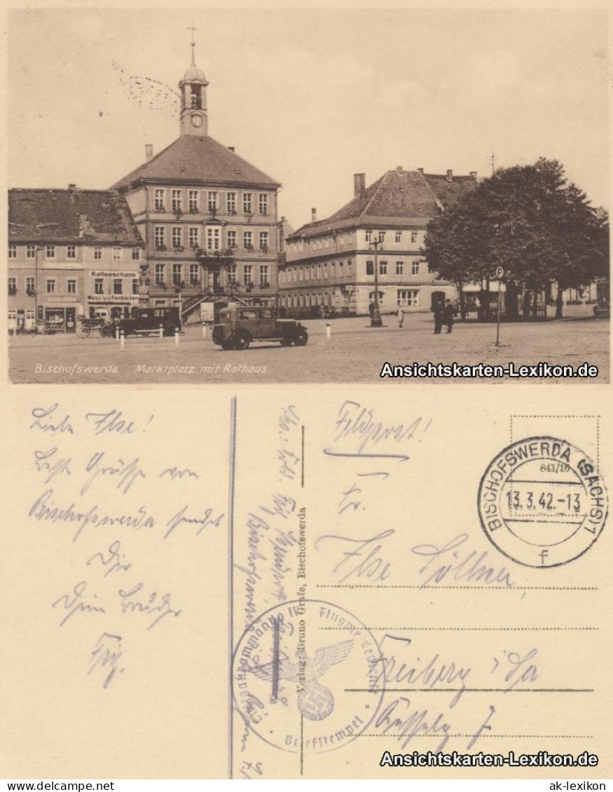 Ansichtskarte Bischofswerda Marktplatz, Autos Und Geschäfte 1942  - Bischofswerda