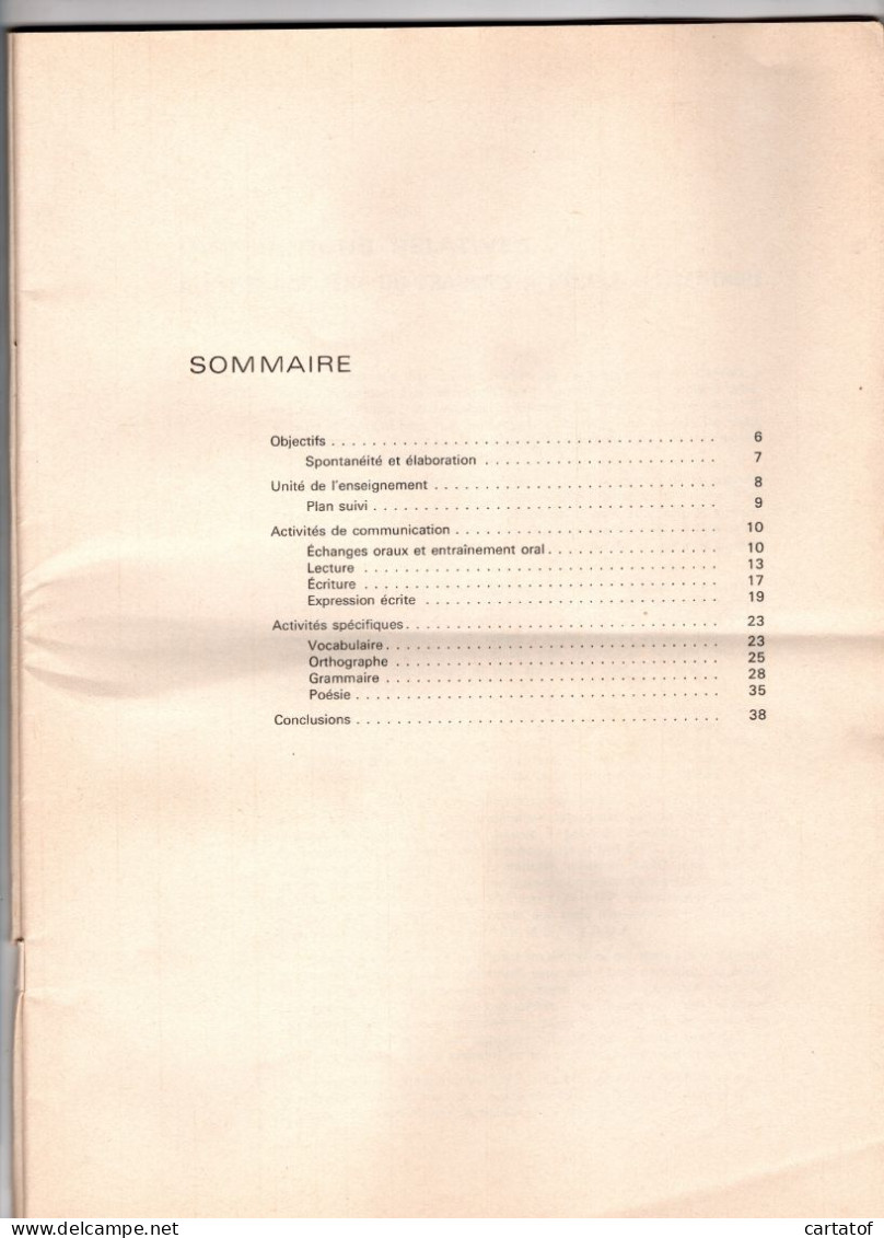 Instructions Relatives à L'Enseignement Du Français à L'Ecole Elémentaire . 1972 . Ministre FONTANET . TILLY Sur SEULLES - Unclassified