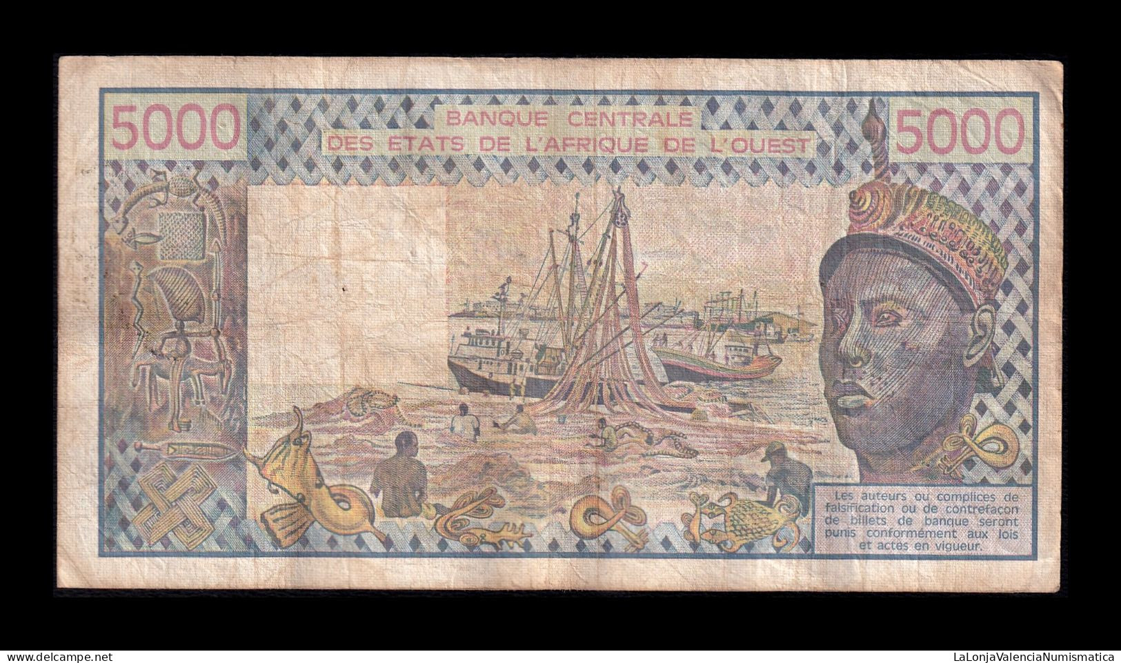 West African St. Senegal 5000 Francs 1989 Pick 708Kd Bc/Mbc F/Vf - West African States