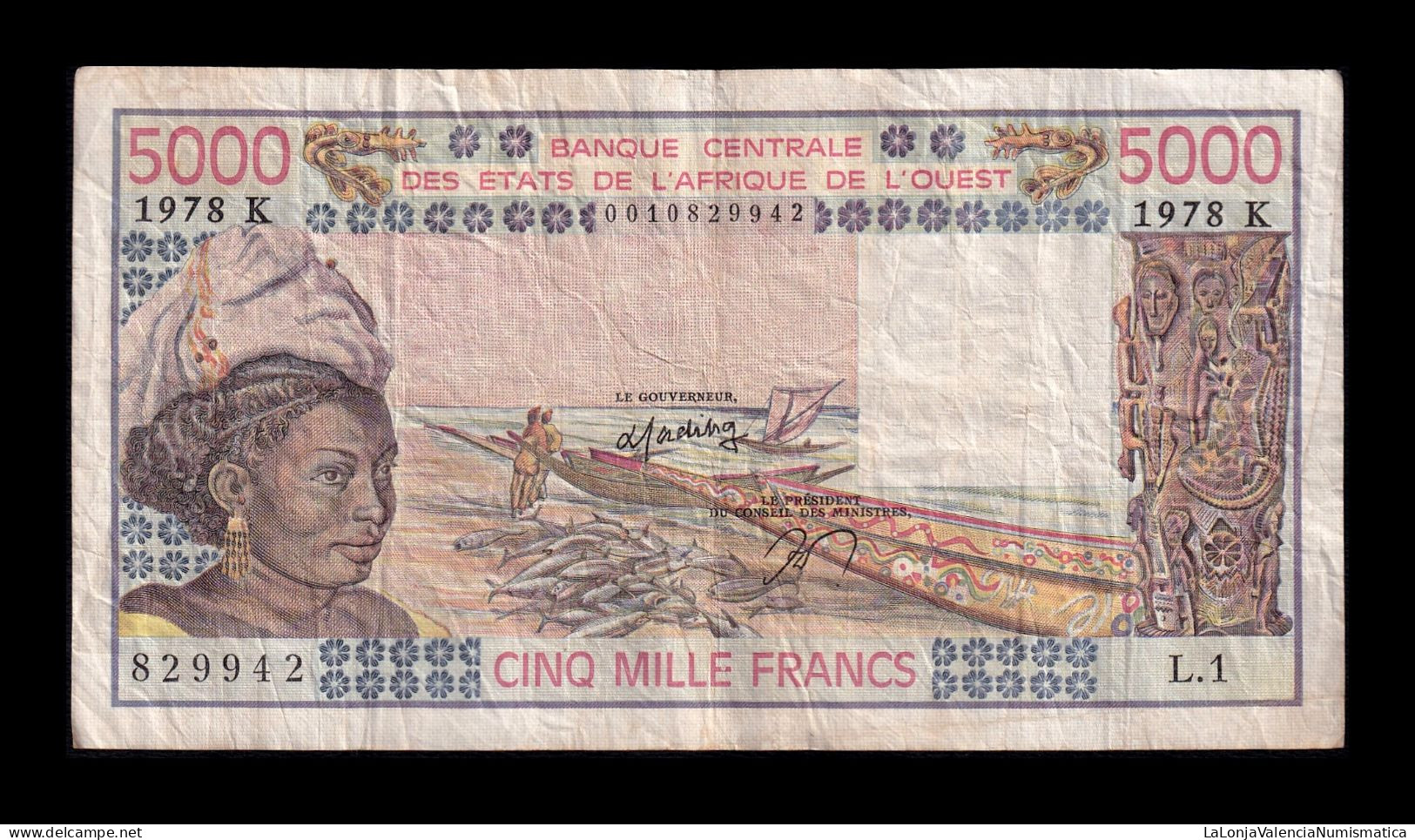 West African St. Senegal 5000 Francs 1978 Pick 708Ka Bc/Mbc F/Vf - West African States