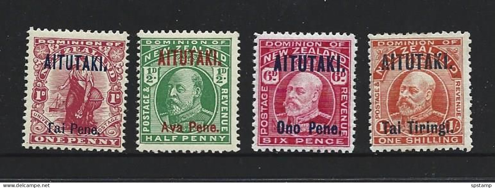 Aitutaki 1911 - 1916 Overprints On NZ KEVII Set Of 4 Fresh MLH / MNH , One With Overprint Variety - Aitutaki