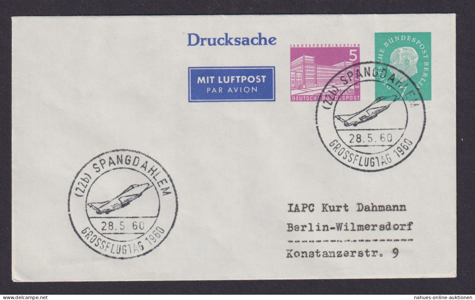 Flugpost Brief Air Mail Berlin Privatganzsache Berlin 2 WST Heuss + Bauten - Postales Privados - Usados