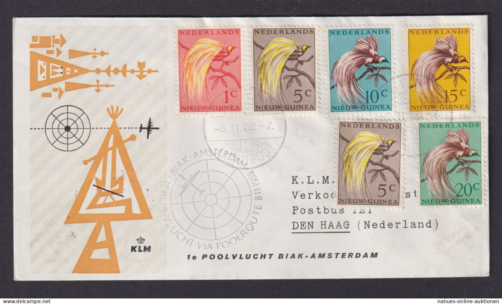 Flugpost Brief Air Mail Niederlande Neu Guinea Biak Amsterdam Polar Route - Netherlands New Guinea