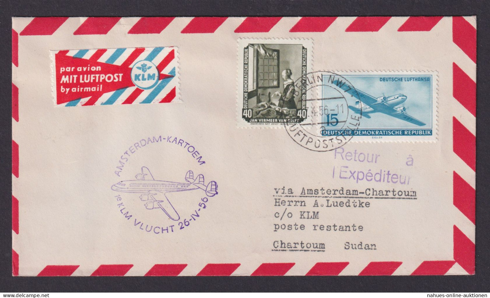 Flugpost Brief Air Mail KLM Niederlande Amsterdam Kartoem Sudan Afrika Inter. - Briefe U. Dokumente