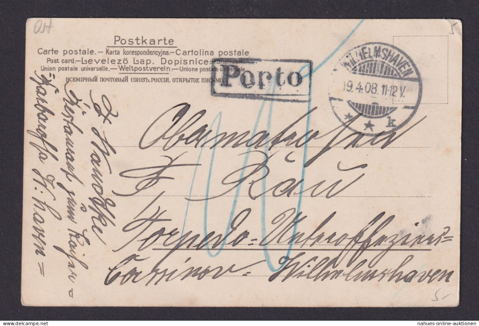 Deutsches Reich Wilhelmshaven Mit R 1 PORTO Und 10 Pfg. Nachgebühr Auf Schöner - Covers & Documents