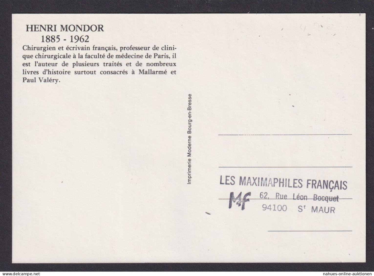 Briefmarken Frankreich 2337 Henri Mondor Chirug Medizin Maximumkarte MK - Covers & Documents