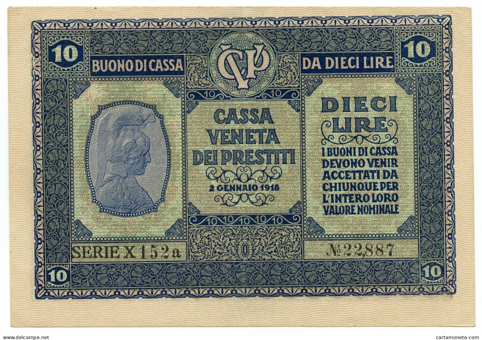 10 LIRE CASSA VENETA DEI PRESTITI OCCUPAZIONE AUSTRIACA 02/01/1918 SPL - Oostenrijkse Bezetting Van Venetië