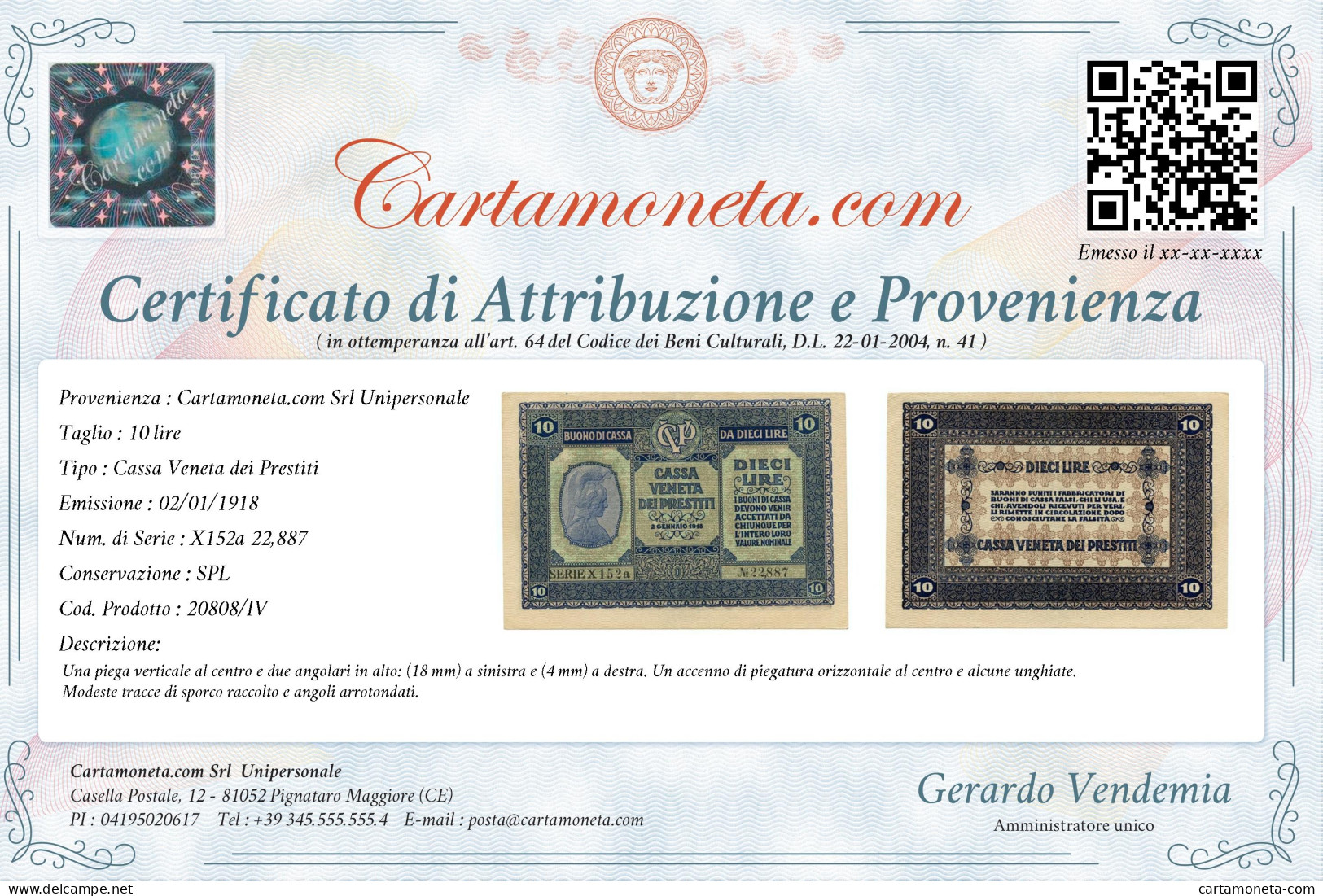 10 LIRE CASSA VENETA DEI PRESTITI OCCUPAZIONE AUSTRIACA 02/01/1918 SPL - Besetzung Venezia