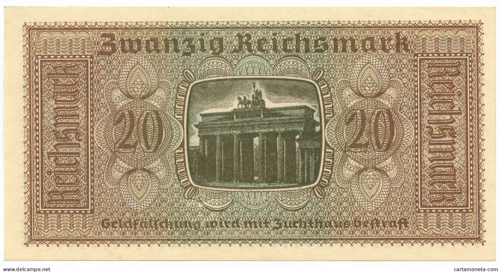 20 REICHSMARK OCCUPAZIONE TEDESCA ITALIA REICHSKREDITKASSEN 1943 QFDS - Geallieerde Bezetting Tweede Wereldoorlog