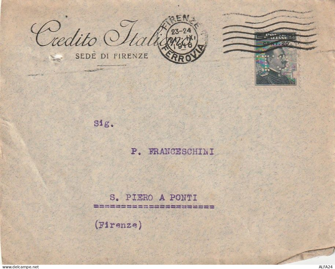 LETTERA 1916 C.20 SS 15 CREDITO ITALIANO PERFIN (XT3351 - Marcophilie