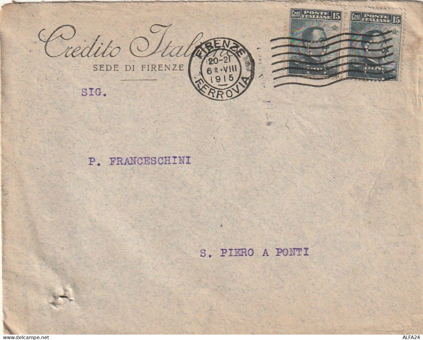 LETTERA 1915 C.15X2 CREDITO ITALIANO -PERFIN (XT3215 - Marcofilía